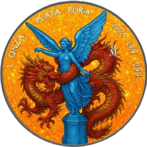 LIBERTAD CHINESE RED DRAGON Diamond Dust 1 Oz Silver Coin Mexico